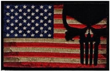 Distressed American Flag Punisher Vintage Looking (5.0 X 3.0)Tactical Hook Patch for Accessories - Bags/Purses, Apparel - Coat/Jacket, Apparel - Jeans/Pants, Children, Crafts
