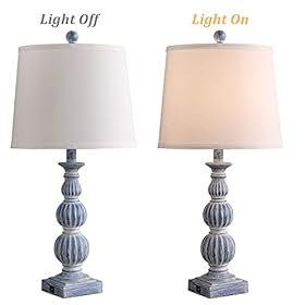 LOKHOM USB Table Lamp Set of 2, 26" Bedside Nightstand Lamp with Dual USB Ports, Antique Coastal Farmhouse Table Lamp for Bedroom Living Room Vintage Retro Rustic Resin Classic Blue Bedside Desk Lamps 418N5TmIDJL