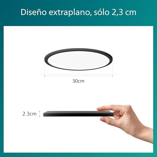 - Luz de teto Philips Superslim, candeeiro de teto LED funcional, cor preta, luz branca quente regulável, 27K - 18W