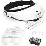 AZFUNN 1X to 6X Headband Magnifier, Head Mount Magnifying Glass with LED Light for Professional Jewelry Loupe and Watch Repair Close Work