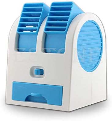 Blue Mini Small Fan Cooling Portable Desktop Dual Bladeless Air Conditioner USB NEW