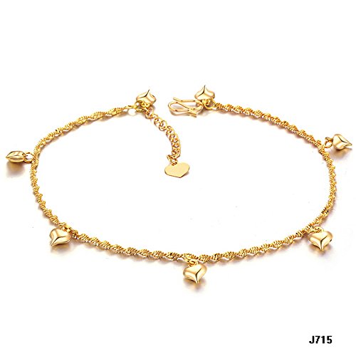 Fate Love Heart Shape Pendant Twisted Rope Chain Anklet 18k Gold Plated Foot Chain, 8