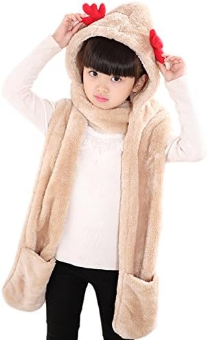 Etaclover Kids Animal Hoodie Hat 3 In 1 Panda/Elk Winter Hat & Scarf & Gloves Set - Costume Hood Toy