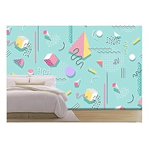 Vector - Memphis Pattern of Geometric Shapes for Tissue and Postcards - Removable Wall Mural | Self-Adhesive Large Wallpaper - 66x96 inches