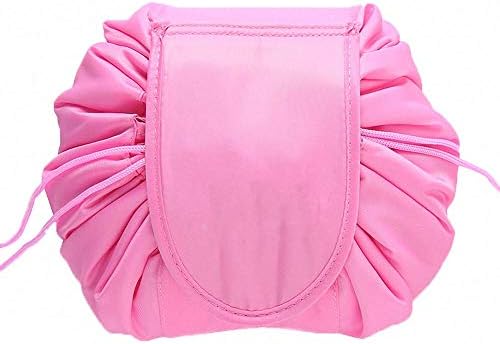 Pure Color Drawstring Lazy Travel Makeup Bag Large Capacity Cosmetic Bags Fast Quick Pack Waterproof Magic Toiletry Bags Storage Organizer Kit Case Holder for Women Girls, Pink