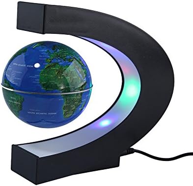 Gosedy C shape Decoration Magnetic Levitation Floating Globe World Map Colorful LED Lamp (Blue Ball)