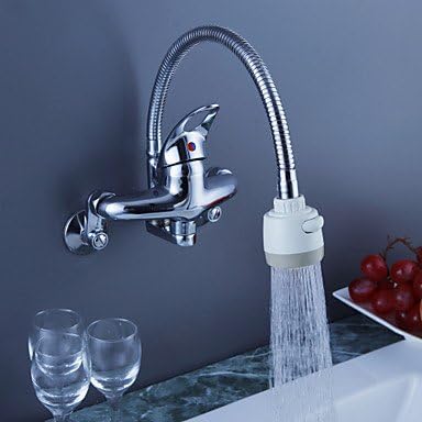 Contemporary Chrome Finish Wall Mounted Kitchen Faucet