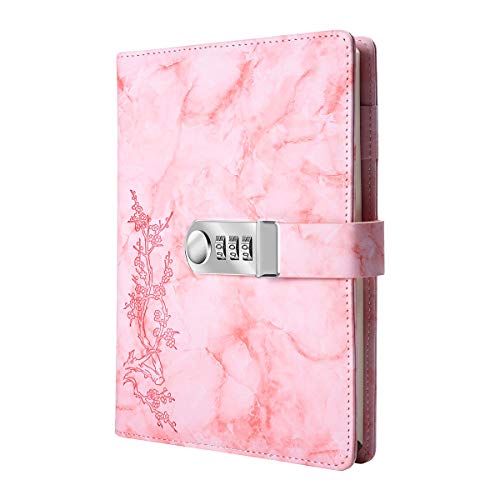 A5 Creative Password Lock Journal PU Leather Combination Lock Diary Digital Password Notebook Locking Journal Diary (Pink)