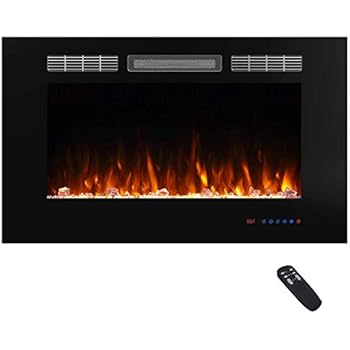Valuxhome 36 Inches Fireplace Recessed, Insert Electric Fireplace Heater with Remote, Timer, Thermostat, Crystal and Logset, Black