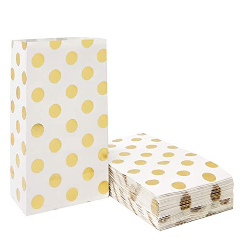 Gold Polka Dot Paper Bags Small Paper Party Treat Bags for Party Favors Supplies by ADIDO EVA (50 PCS 5.1 x 3.1 x 9.4 in)