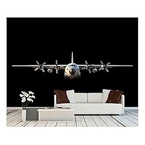 Military Transport Aircraft on Black Background - Removable Wall Mural | Self-Adhesive Large Wallpaper - 66x96 inches