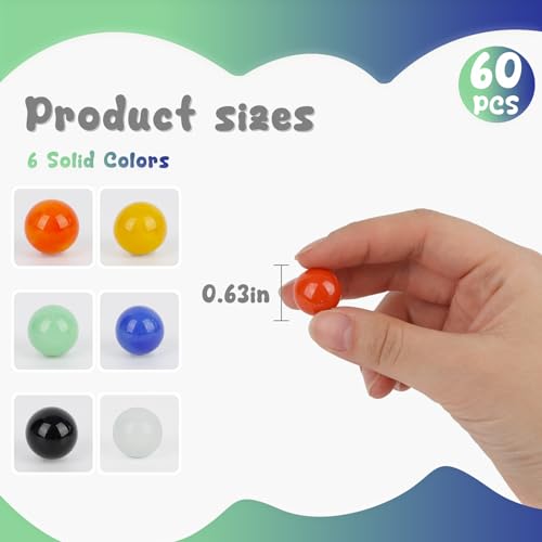 POPLAY 60PCS Glass Marbles Set, 5/8 inch Game Replacement Marbles Solid Color Game Balls Chinese Checkers for Aggravation Game Marble Run Marble Games