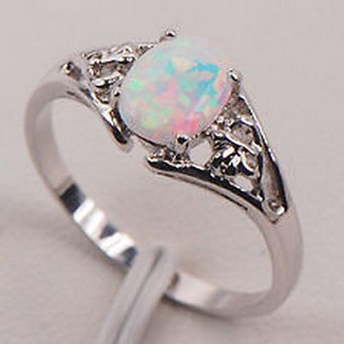 Ddang - White Fire Opal 925 Sterling Silver Gemstone Jewelry Ring Size 6