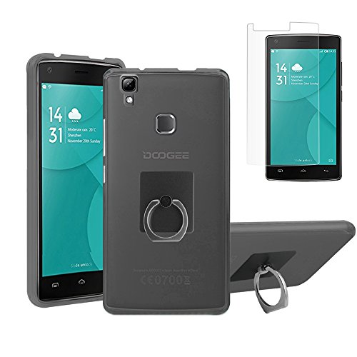 DOOGEE X5 Max Pro Case with Phone Holder + Screen Protector, (Not for Doogee X5), Gzerma Shock-Absorbing TPU Protection Cover with 360 Rotation Kickstand and Shatterproof Protective Film (Gray)