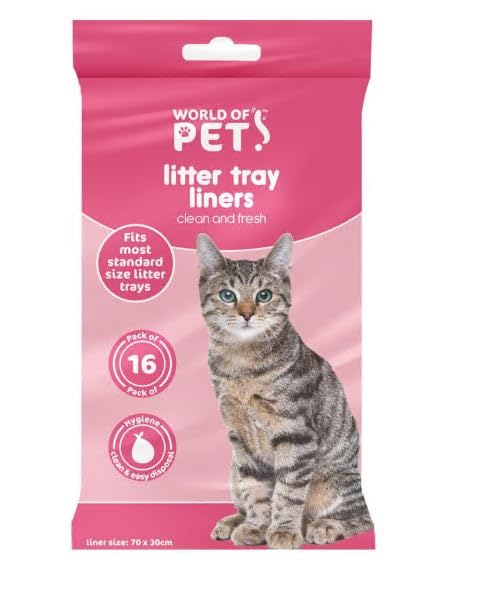 Litter Tray Liners Plastic Pack of 16 Cat Litter Liners 30x70cm by World of Pets