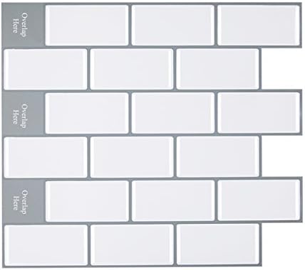 HUE DECORATION Peel and Stick Tile Backsplash for Kitchen, Anti Mold White Subway Backsplash Tile 11.26" x 10" Pack of 6
