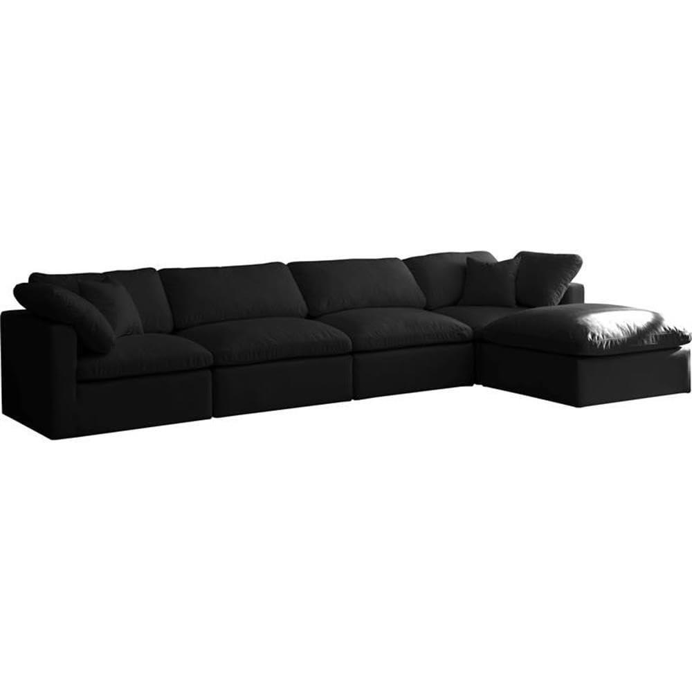 Photo 1 of ** FACTORY SEALED ** Meridian Furniture 602Black-Sec5A Plush Collection Contemporary Down Filled Comfort Overstuffed Velvet Upholstered Modular L-Shaped Sectional 4-Seater and 1 Ottoman Black