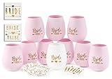 Bride Tribe Bachelorette Party Silicone Cups - Set of 10 Bundle with Temporary Tattoos Set of 12 -Bridesmaid Wedding Gift Celebration Durable Decorations