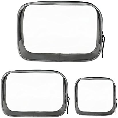 Clear Make Up Travel Bag Quart Sized with Zipper-Explore Lifez TSA Approved Transparent Waterproof Carry On Cosmetic Pouch (3 black)