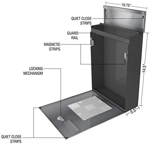 PEELCO Modern Stainless Steel Mailbox - Vertical Wall Mount - Powder Coated Galvanized - Weather Proof - Lockable w/Spare Keys (Stainless Steel w/Black Trim)