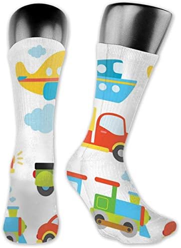 Compression Medium Calf Socks,Abstract Transportation Types For Toddlers Car Ship Truck Scooter Train Aeroplane