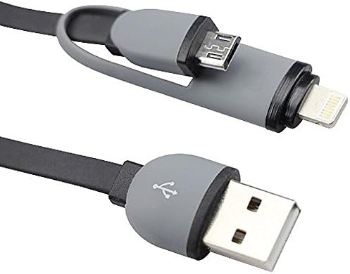 AmiDan GH flat usb cable 2 in 1 charging cable 8 pin lightning to usb cable with micro usb connector high speed data sync cable and charging cord for iphone and android (Black)