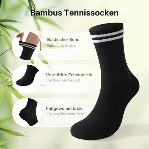 FALARY 6/12 Pairs of Bamboo Tennis Socks for Men and Women, Antiperspirant, Breathable, Sports Running Socks