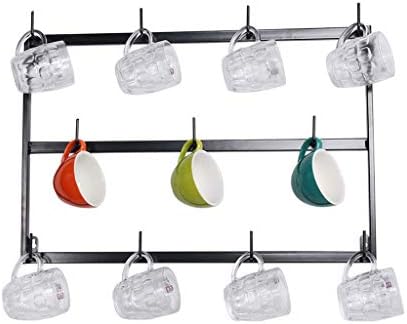 JHUEN 3 Tiers/5 Tiers Metal Wall-Mounted Mug Holder Black Upside Down Wine Glass Racks Beer Mug Holder Kitchen Coffee Cup Display Shelves