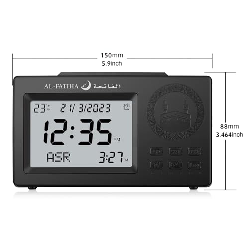 Achas Athan Table Clock Azan Clock Prayer Alarm Table Clock Desk Digital Clock Prayer Digital Alarm With Worldwide Times And Backligh Black