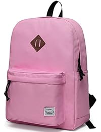 VASCHY Lightweight Backpack for School, Classic Basic Water Resistant Casual Daypack for Travel with Bottle Side Pockets (Pink)