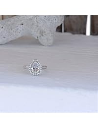 Anillo de compromiso de plata de ley con circonita cúbica en forma de pera de 3 quilates, talla 5, 6, 7, 8 y 9