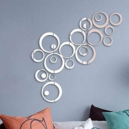 Acrylic Circle Mirror DIY Wall Sticker Removable Decal Acylic Crystal Vinyl Mirror Surface Art Wall Decoration for Bedroom Living Room Home Decor (48 PCS)