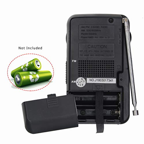 Portable Pocket Transistor Radio Battery Operated AM/FM Radio - Best Reception, Longest Lasting, Built-in Speaker and Mono Headphone Socket for Walking Hiking Camping (Black) - Thumbnail 2