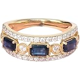 KOKAV 14K Yellow Gold Genuine Sapphire Diamond Band Ring. Size 7