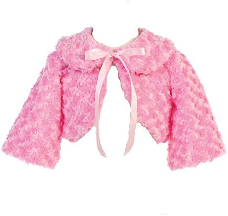 TGI Kids Big Girls Hot Pink Satin Ribbon Collar Faux Fur Bolero Jacket 12