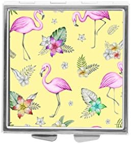Tropical Flamingo Palm Leaves Flowers Silver Four Compartment Pocket Medical Pill Box Drug Tablet Medicine Storage Square Plastic Kit