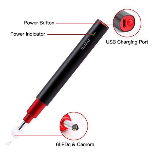 Ear Endoscope, 1080P Wireless Ear Wax Removal, Super Light Lens Earwax Cleaning Tool with 6 LED Lights, WiFi Ear Otoscope Camera with 3-Axis Gyroscope, Compatible with Smartphone & Tablet (Black red)