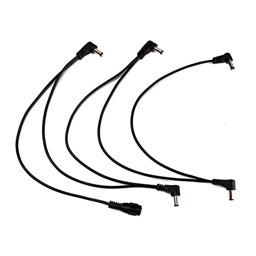 Electric Guitar Effect Pedal Daisy Chain Power Supply Cable 9V DC 1A Multi-interface Connecting 1 to 5 Cable Splitter Cord Right Angle Round Jacks (1 to 5 way)