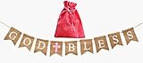 God Bless Baptism Banner,Holy Communion Party Christening Decoration Pink Cross-GIRL,beautiful burlap decor,BONUS storage bag,handmade versatile usage,Natural 100% biodegradable Environment friendly