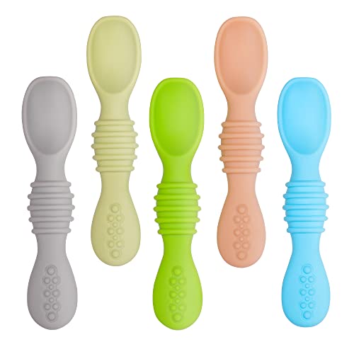 Silicone Baby Spoons for Baby Led Weaning 5Pack，First Stage Baby Feeding Spoons Set,Training