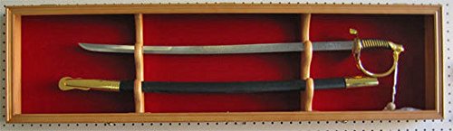 Oak Sword Display Case Cabinet Stand Holder Wall Rack Box With Lock