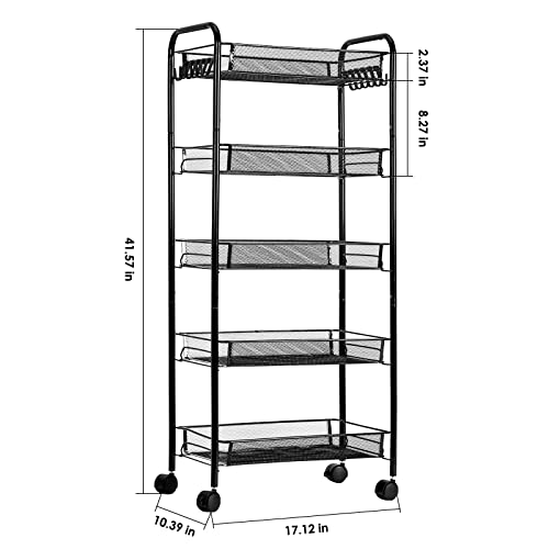 LENTIA 5Tier Metal Mesh Utility Rolling Cart,Craft Cart Organizer with