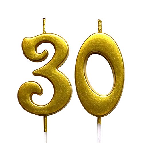 MAGJUCHE Gold 30th Birthday Numeral Candle, Number 30 Cake Topper Candles Party Decoration for Women or Men - Thumbnail 2