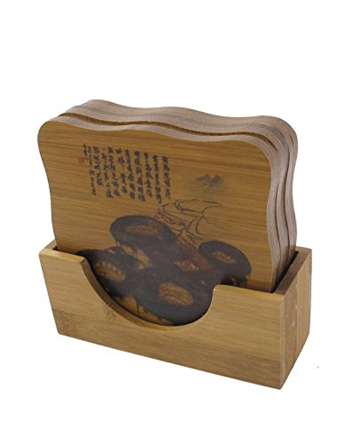 La casa del árbol impresión Copa de bambú Posavasos la estera de Tabla w Holder 6 piezas de Color Beige