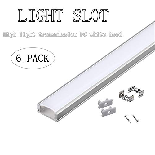 PG 6-Pack 3.3ft/1Meter 9x17mm U Shape LED Aluminum Channel System with PC Milky Cover, End Caps and Mounting Clips Aluminum Profile for LED Strip Light Installations, Suitable for All Kinds of led - Thumbnail 3