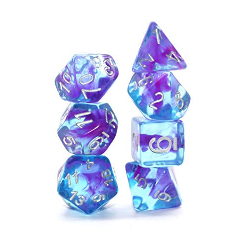 HD Dice DND Dice Set RPG Dice Fit Dungeons and Dragons D&D Pathfinder MTG Role Playing Games Polyhedral Dice Blue Transparent Dice with Purple Swirls