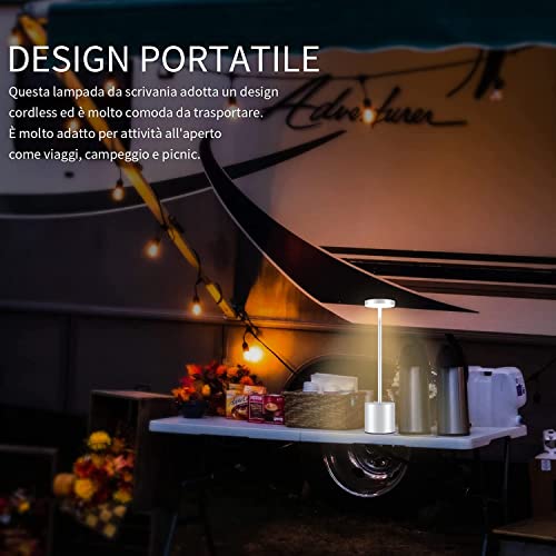 HYMZP Wireless Table Lamp, 5000 mAh Rechargeable LED Table Lamp, Dimmable, Metal Lamp, for Dining Room, Bedroom, Outdoors (Silver)