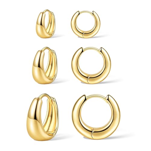 3Pairs Gold Hoop Earrings Set for Women Trendy Chunky Huggie Dainty Earring Jewelry for Women Teens