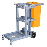 HomCom 3 Shelf Commercial Cleaning Rolling Janitor Cart with 25 Gallon Vinyl Bag