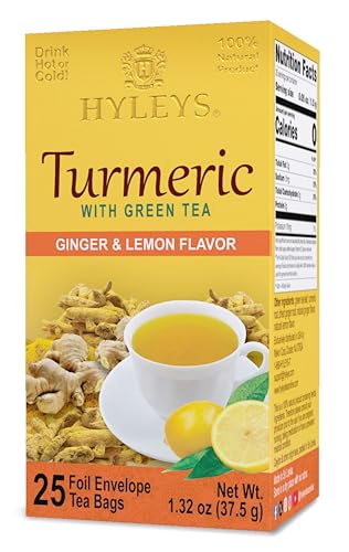 Hyleys Ginger Turmeric Tea Lemon Flavor - 25 Tea Bags (6 Pack - 150 Tea Bags To…